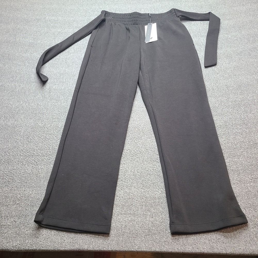 Tahari Wide Leg Pants Women Small Black New Tie‎ Waist High Rise
